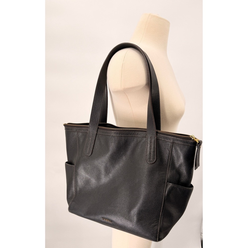 Fossil Rachel Tote Bag Womens OS Black Leather Gold Hardware Satchel Purse